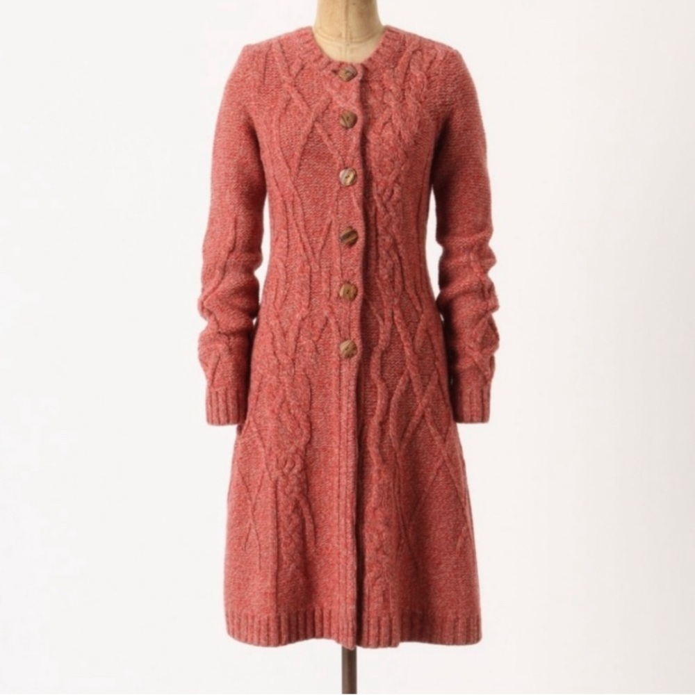 {Anthro} Far Away From Close Coiled Cableknit Sweatercoat